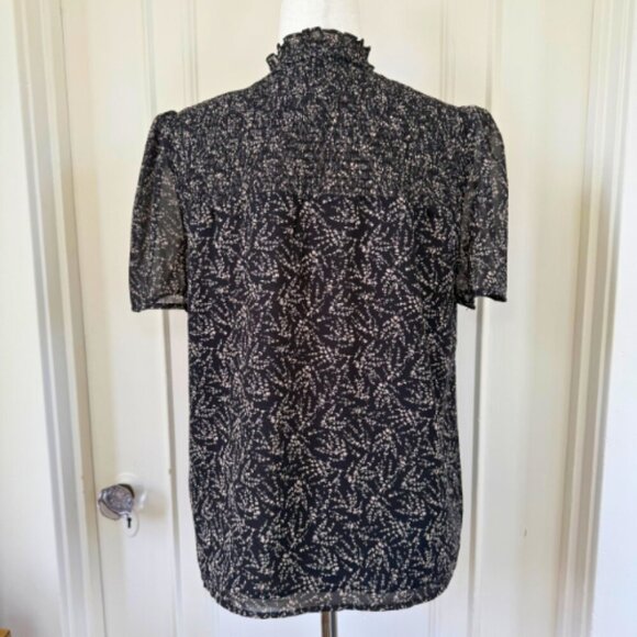 PETITE ASSEMBLY Black Printed Tie Neck Short Sleeve Blouse Size LP - Picture 8 of 12